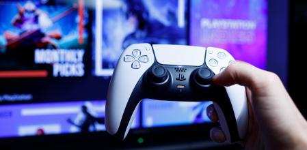 Riga, Latvia - November 23 2020: PlayStation 5 Sony reveals PS5 console and games. Dualsense controller