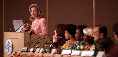 Hillary Clinton, durante su intervención en la Conferencia Mundial sobre la Mujer de Pekín