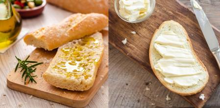 El aceite de oliva es un poco más calórico que la mantequilla, pero lo que importa son el tipo de grasas que presentan