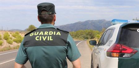 Un agente de la Guardia Civil junto a un vehículo en una carretera.