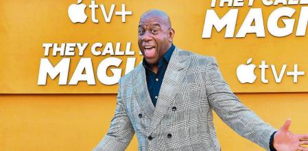 Former US professional basketball players Magic Johnson attends the Los Angeles premiere of Apple's 