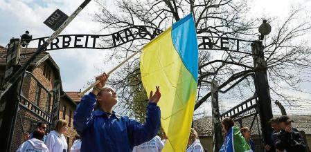 An Ukrainian refugee takes part in the annual International