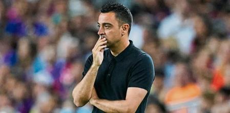 Barcelona's head coach Xavi Hernandez during a Spanish La Liga soccer match between Barcelona and Villarreal at the Camp Nou stadium in Barcelona, Spain, Sunday, May 22, 2022. (AP Photo/Joan Mateu Parra)
