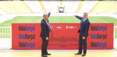 Joan Laporta y Jaume Collboni en el Estadi Lluís Companys
