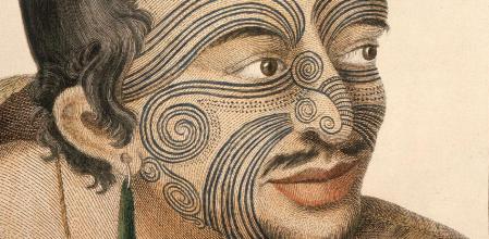 Ilustración de un hombre maorí a partir de un original de Sydney Parkinson, artista botánico en el primer viaje del capitán Cook a Nueva Zelanda en 1769