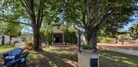 Vista del jardín y uno de los pozos de la propiedad.