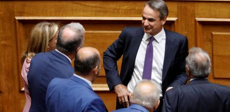 Kiriakos Mitsotakis, durante una sesión parlamentaria sobre las escuchas ilegales el pasado 26 de agosto