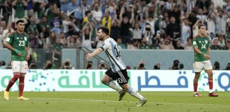 Leo Messi celebrando el 1-0 ante México