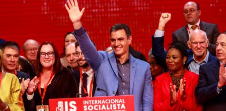 El presidente del Gobierno, Pedro Sánchez, durante su participación este domingo en la clausura del XXVI Congreso de la Internacional Socialista
