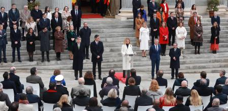La presidenta del Congreso, Meritxell Batet, y el presidente del Gobierno, Pedro Sánchez, entre otros, en la fiesta del día de la constitución en el Congreso de los Diputados