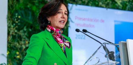 Ana Botín, presidenta del Santander, en la presentación de los resultados, este jueves
