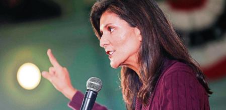 EXETER, NEW HAMPSHIRE - FEBRUARY 16: Republican presidential candidate Nikki Haley speaks during a campaign event at Exeter Town Hall on February 16, 2023 in Exeter, New Hampshire. Haley, the former South Carolina Governor and United Nations ambassador, began her presidential campaign after announcing her candidacy this week. She is the first Republican candidate to announce a challenge to former U.S. President Donald Trump. Michael M. Santiago/Getty Images/AFP (Photo by Michael M. Santiago / GETTY IMAGES NORTH AMERICA / Getty Images via AFP)