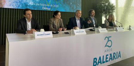 La dirección de Baleària, con Adolfo Utor al frente, este viernes en la presentación de resultados en Dénia