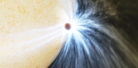 Reproducción artística de una estrella moribunda arrasando un planeta de su órbita