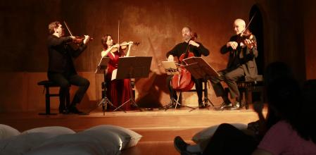 Un momento de la actuación del Quartet Casals en la Catedral, la gran nave del Taller de Arquitectura Ricardo Bofill
