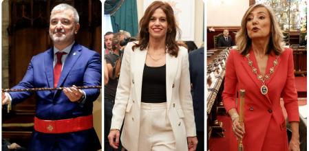 Jaume Collboni, alcalde de Barcelona; Maider Etxebarria, alcaldesa de Vitoria, y Cristina Ibarrola, alcaldesa de Pamplona