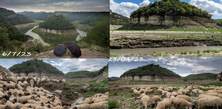 El meandro del Ter, comparativa de imágenes de abril y julio.