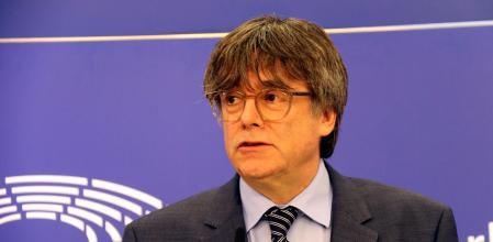 L'eurodiputat de Junts Carles Puigdemont en la roda de premsa per valorar la sentència del TGUE sobre la immunitat.