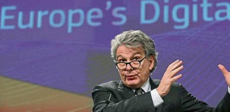 FILE PHOTO: European Commissioner Thierry Breton speaks during the presentation of the European Commission's data/digital strategy in Brussels, Belgium February 19, 2020. REUTERS/Yves Herman/File Photo