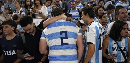 Argentina's Julian Montoya is greeted by spectators at the end of the Rugby World Cup Pool D match between England and Argentina in the Stade de Marseille, Marseille, France Saturday, Sept. 9, 2023. England won the match 27-10. (AP Photo/Daniel Cole)