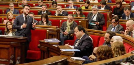 Sesión de control al Govern de la Generalitat. President Pere Aragonès, Salvador Illa y Albert Batet.