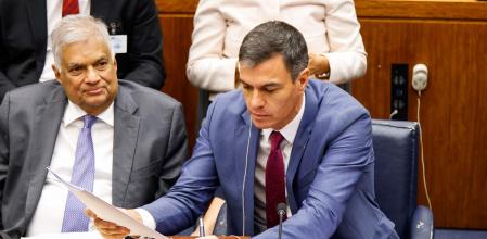 Pedro Sanchez durante la firma de un tratado, en el marco de la ONU, para la protección de la diversidad marina en alta mar