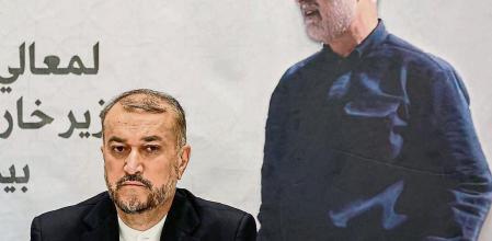 Iranian Foreign Minister Hossein Amir-Abdollahian holds a press conference at the Iranian Embassy in the Lebanese capital Beirut on October 14, 2023. The United States must rein in Israel to avert a regional spillover of the war with Hamas, Iran's top diplomat Amir-Abdollahian said October 13, 2023, in Beirut, adding Tehran was seeking to safeguard Lebanon's security. (Photo by Khaled DESOUKI / AFP)