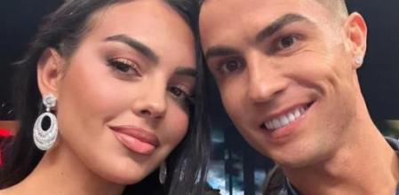 Georgina Rodríguez y Cristiano Ronaldo en el partido de boxeo