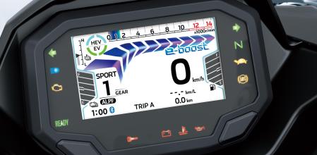 Panel de instrumentación digital de la moto híbrida Kawasaki Ninja 7 Hybrid 