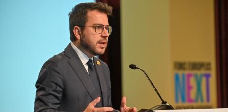 El president Pere Aragonès en la presentación de las grandes líneas de inversión social del fondo Next Generation EU