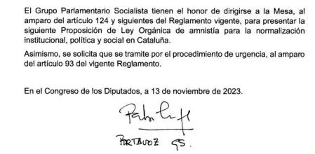Introducción de la proposición de ley de amnistía registrada en el Congreso