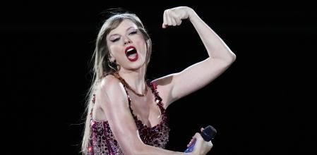 Taylor Swift performs at the Monumental stadium during her Eras Tour concert in Buenos Aires, Argentina, Thursday, Nov. 9, 2023. (AP Photo/Natacha Pisarenko)