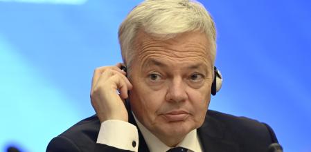 Skopje (Republic Of North Macedonia), 27/10/2023.- EU Commissioner for Justice Didier Reynders attends a joint press conference during the EU-Western Balkans Ministerial forum on Justice and Home Affairs in Skopje, Republic of North Macedonia, 27 October 2023. The two-days EU-Western Balkans Ministerial forum on Justice and Home Affairs took place in Skopje on 26 and 27 October. EFE/EPA/GEORGI LICOVSKI