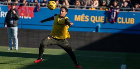 Vitor Roque, en el entrenamiento de puertas abiertas del Barça