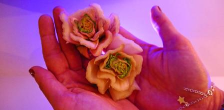 Desechos de tallos de acelga como si fueran rosas.