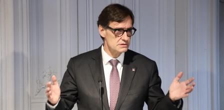 El primer secretario del PSC, Salvador Illa, en ek acto de la Fundació Rafael Campalans sobre financiación autonómica.