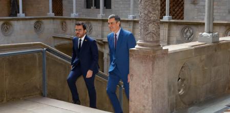 President Pere Aragonès recibe al presidente Pedro Sánchez en el Palau de la Generalitat