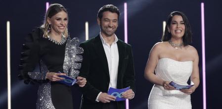 Ana Prada, Marc Calderó y Ruth Lorenzo, presentadores del 'Benidorm Fest 2024'