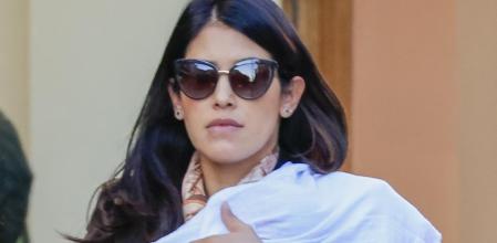 Gabriela Guillen with son in Madrid. January 24 2024