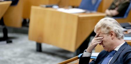The Hague (Netherlands), 14/02/2024.- Freedom Party leader Geert Wilders (R) attends a debate of the final report of former informant Ronald Plasterk (not pictured) on the Dutch cabinet formation in The Hague, Netherlands 14 February 2024. Geert Wilders has won 37 seats in the 22 November 2023 election, well ahead of the nearest rival, a left-wing alliance. (Países Bajos; Holanda, La Haya) EFE/EPA/SEM VAN DER WAL
