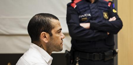 FILE - Brazilian soccer star Dani Alves sits during his trial in Barcelona, Spain, Monday, Feb. 5, 2024. Alves has been found guilty on Thursday Feb. 22, 2024 of sexually assaulting a young woman in a Barcelona nightclub. A three-judge panel sentenced Alves on Thursday to four years and six months. The 40-year-old Alves denied any wrongdoing during a trial that took place over three days this month. The decision can be appealed. (Jordi Borras/Pool Photo via AP, File)