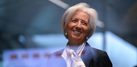 President of the European Central Bank (ECB) Christine Lagarde laughs as she arrives for a press conference following the meeting of the governing council of the ECB in Frankfurt am Main, western Germany, on March 7, 2024. (Photo by Kirill KUDRYAVTSEV / AFP)