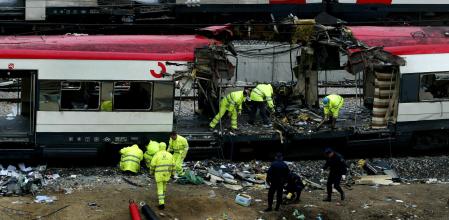 Uno de los trenes siniestrados el 11-M en Madrid