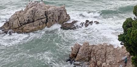 Pinto pintando el paisaje marítimo de Sant Pol de Mar.