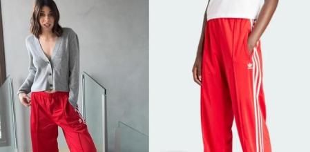 Marta Riumbau con los pantalones Firebird de Adidas en rojo.