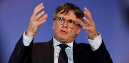 Together for Catalonia (Junts per Catalunya) regional Candidate Carles Puigdemont attends an interview in Perpignan, France, April 15, 2024. REUTERS/ Albert Gea