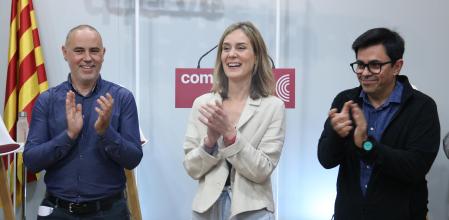 Eloi Badia, Jéssica Albiach y Gerardo Pisarello este viernes en Girona