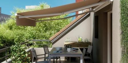 Toldo Calima brazo extensible manual blanco con tela beige 3.95x3 m