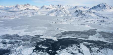 View over fjords between Tasiilaq and Kulusuk Island. It is located in East Greenland.