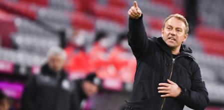 Munich (Germany), 15/02/2021.- Bayern's head coach Hansi Flick reacts during the German Bundesliga soccer match between FC Bayern Munich and DSC Arminia Bielefeld in Munich, Germany, 15 February 2021. (Alemania) EFE/EPA/LUKAS BARTH-TUTTAS / POOL CONDITIONS - ATTENTION: The DFL regulations prohibit any use of photographs as image sequences and/or quasi-video.